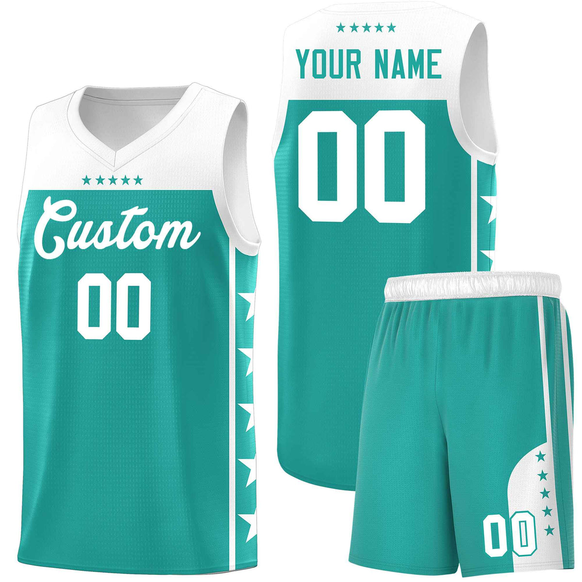 Custom Aqua White Color Block Sets Sports Uniform Basketball Jersey