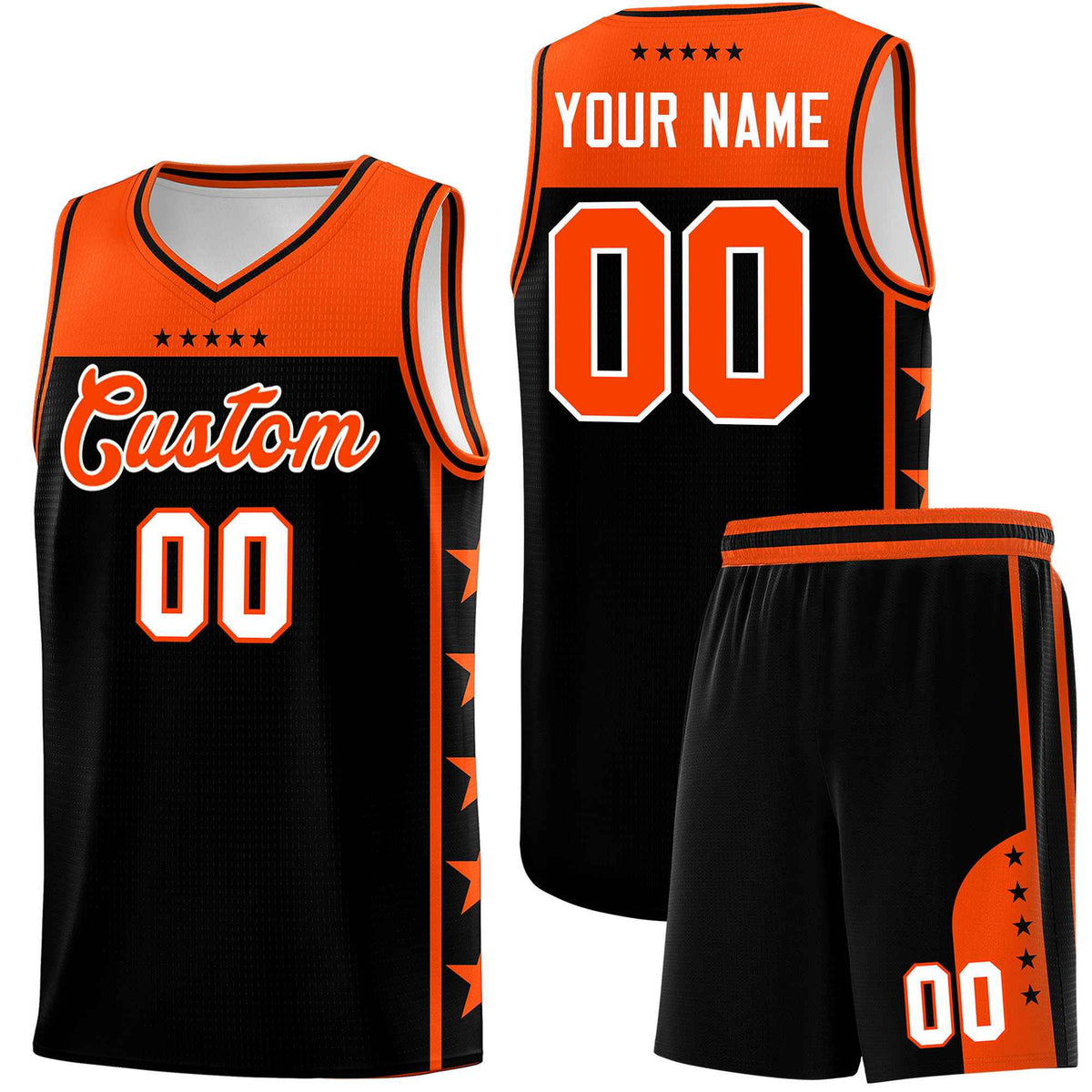 Custom Black Orange Color Block Sets Sports Uniform Basketball Jersey