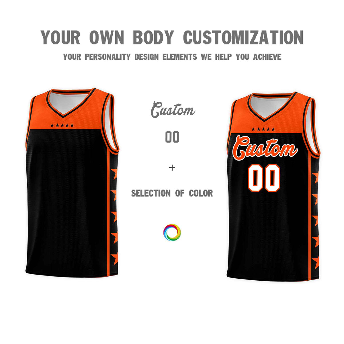 Custom Black Orange Color Block Sets Sports Uniform Basketball Jersey
