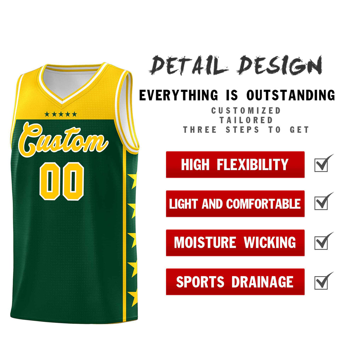 Custom Kelly Green Yellow Color Block Sets Sports Uniform Basketball Jersey