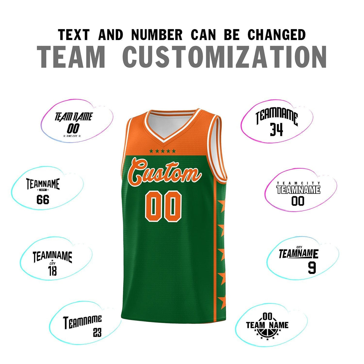 Custom Kelly Green Orange Color Block Sets Sports Uniform Basketball Jersey
