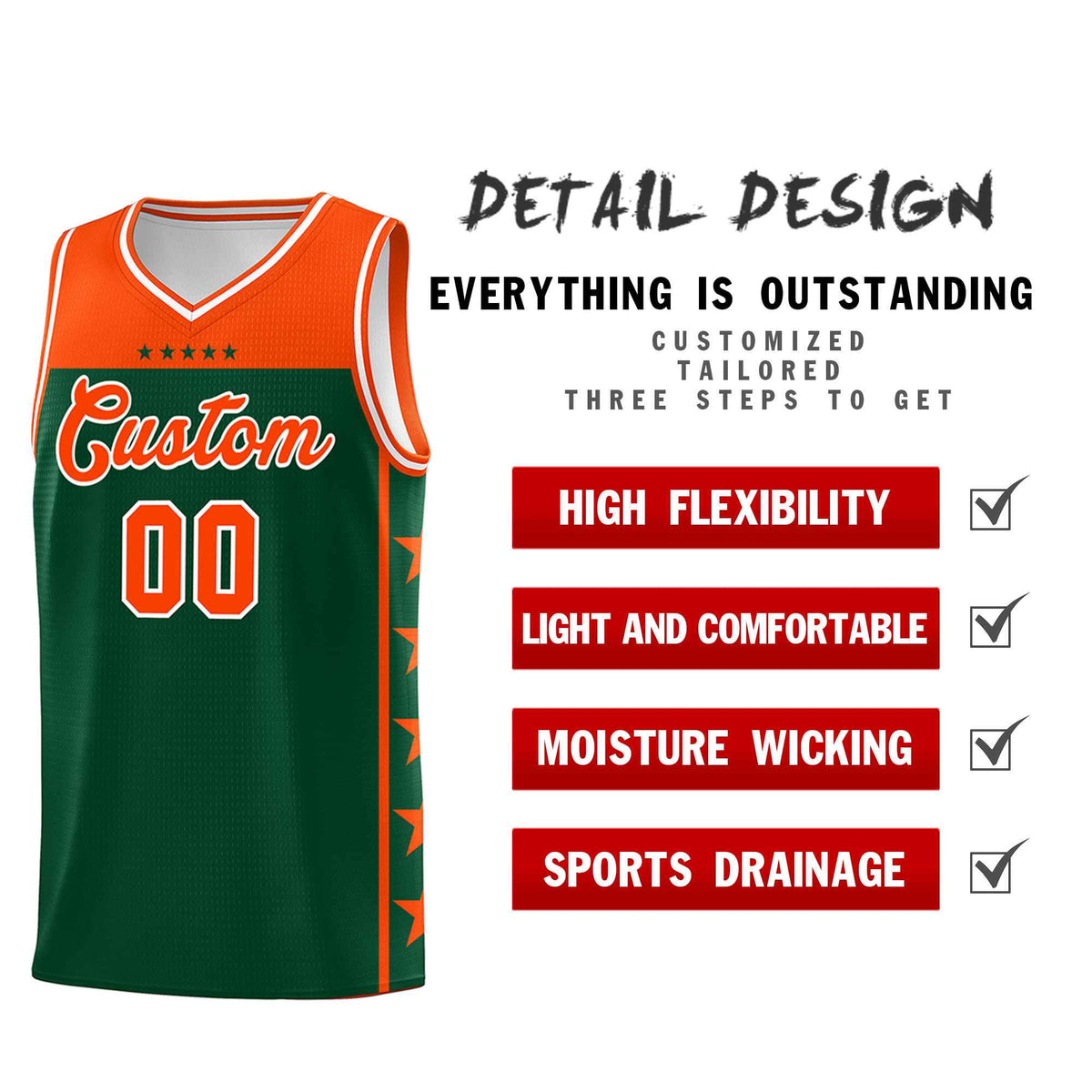 Custom Kelly Green Orange Color Block Sets Sports Uniform Basketball Jersey