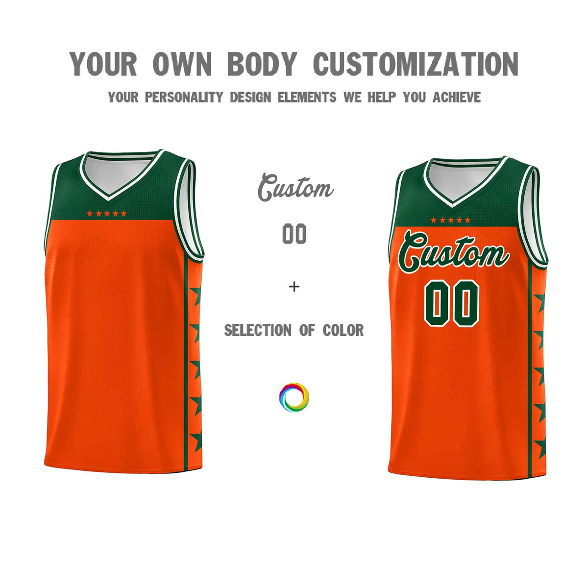 Custom Orange Kelly Green Color Block Sets Sports Uniform Basketball Jersey