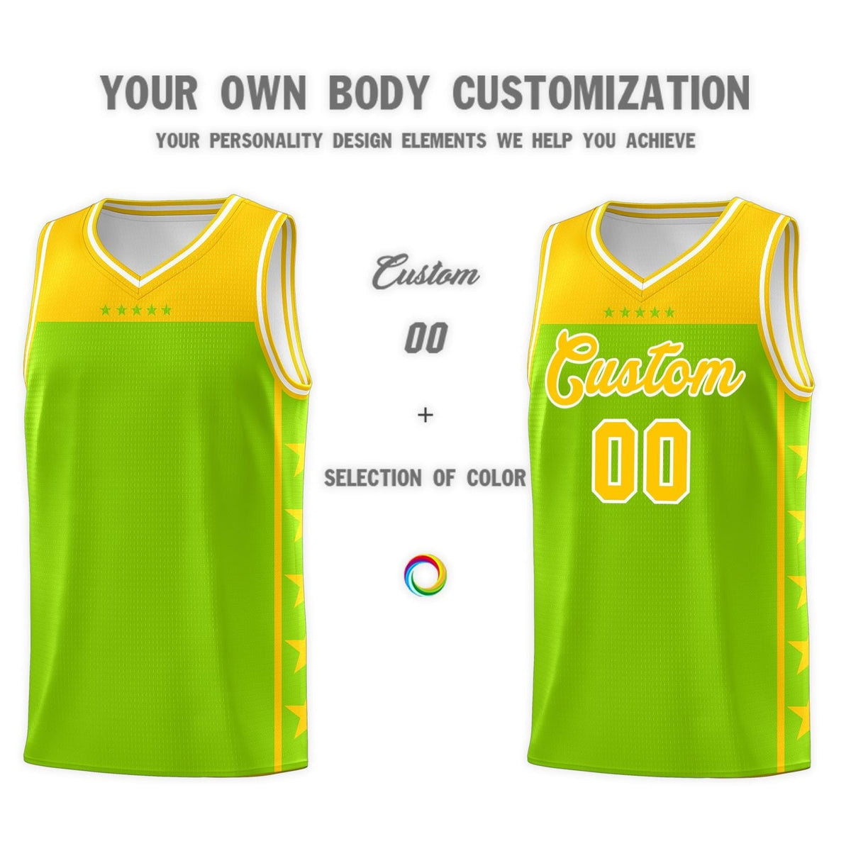 Custom Neon Green Yellow Color Block Sets Sports Uniform Basketball Jersey
