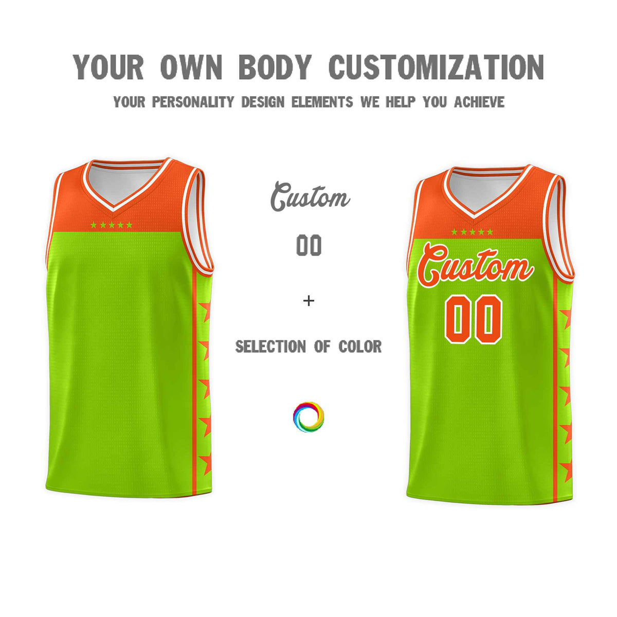 Custom Neon Green Orange Color Block Sets Sports Uniform Basketball Jersey