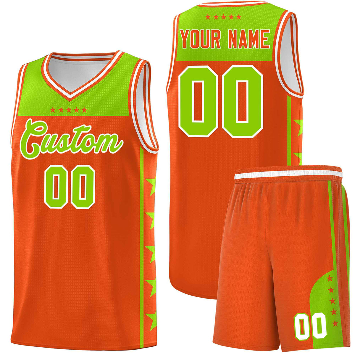 Custom Orange Neon Green Color Block Sets Sports Uniform Basketball Jersey