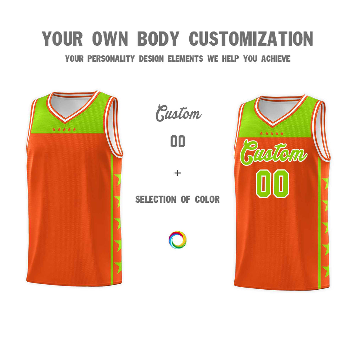 Custom Orange Neon Green Color Block Sets Sports Uniform Basketball Jersey