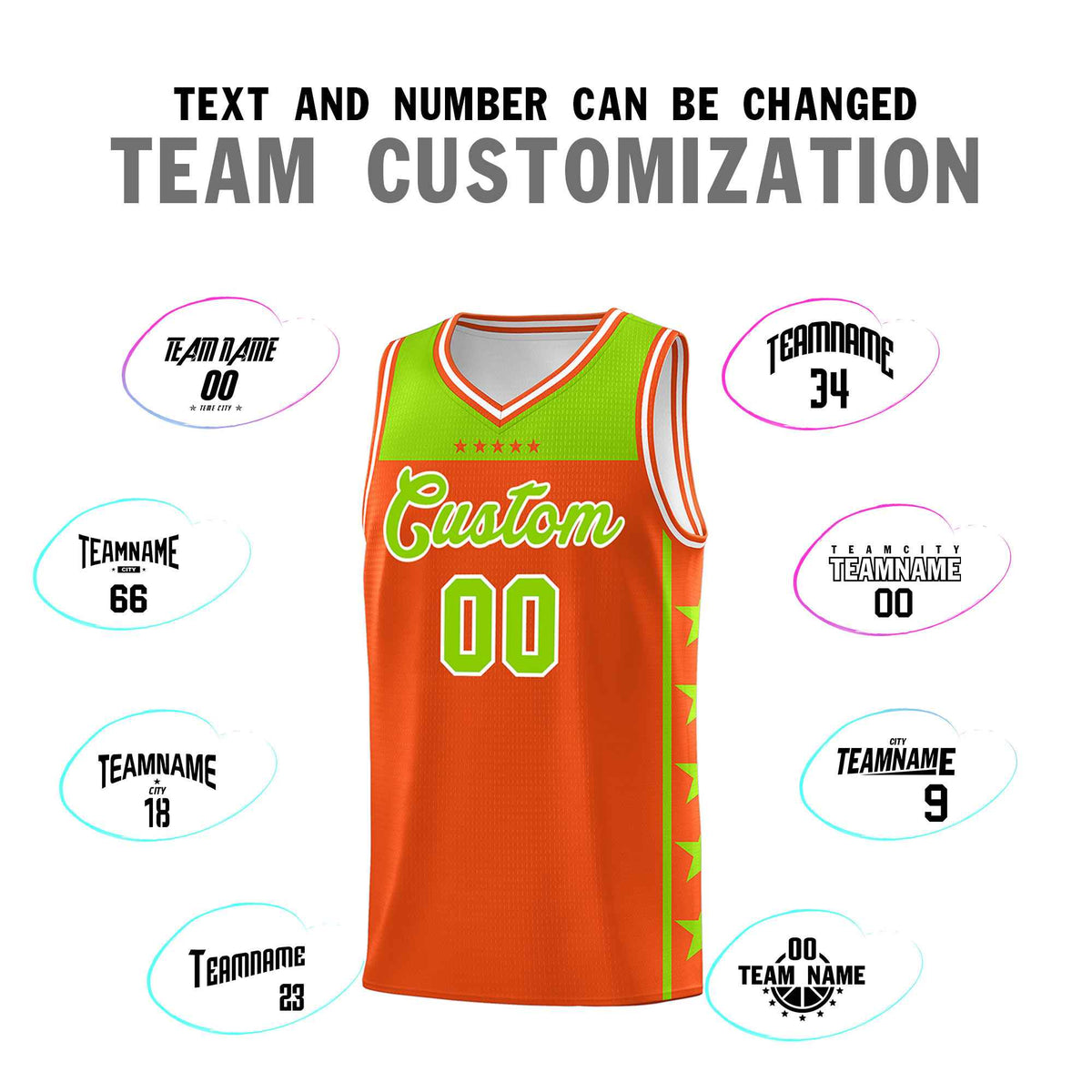 Custom Orange Neon Green Color Block Sets Sports Uniform Basketball Jersey