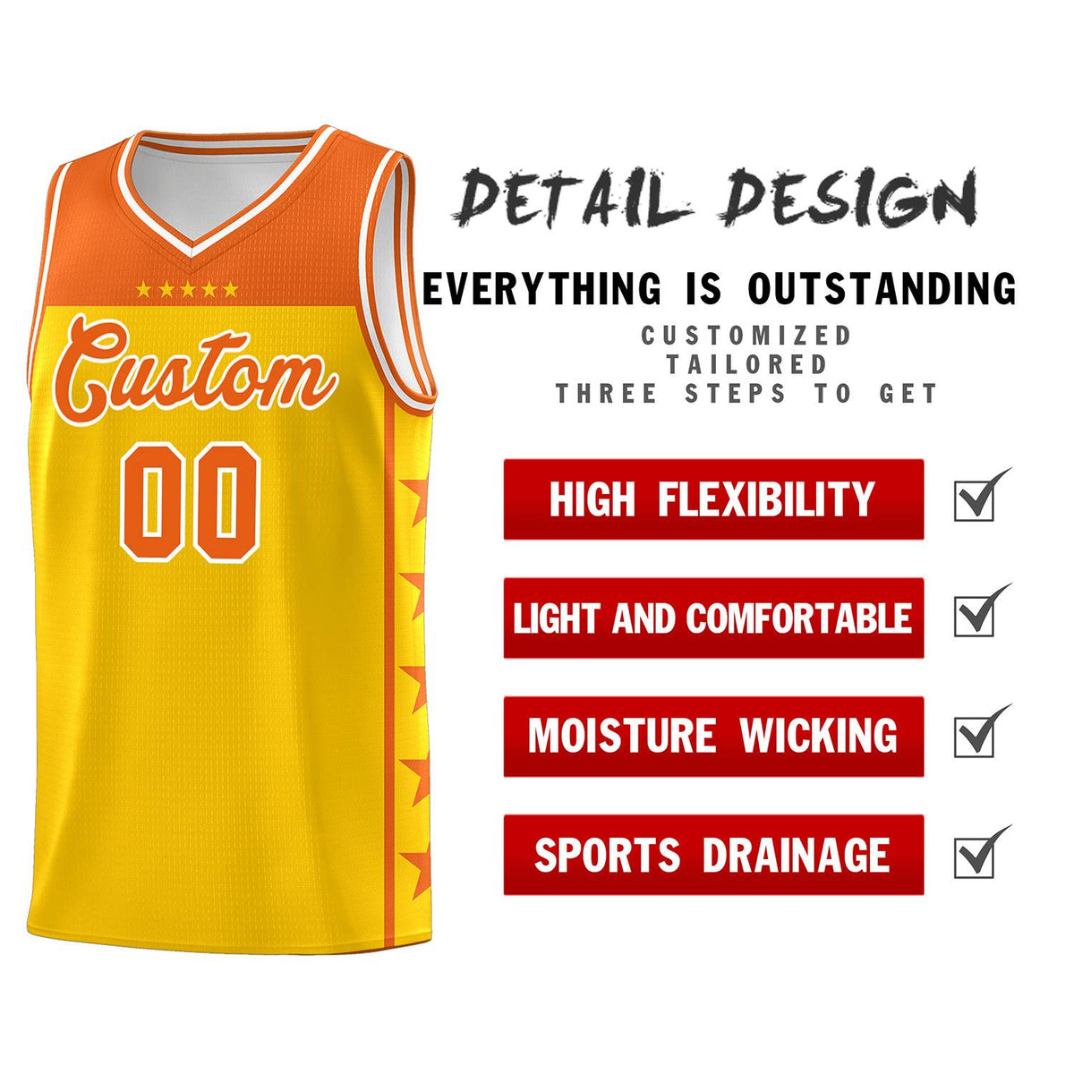 Custom Gold Orange Color Block Sets Sports Uniform Basketball Jersey