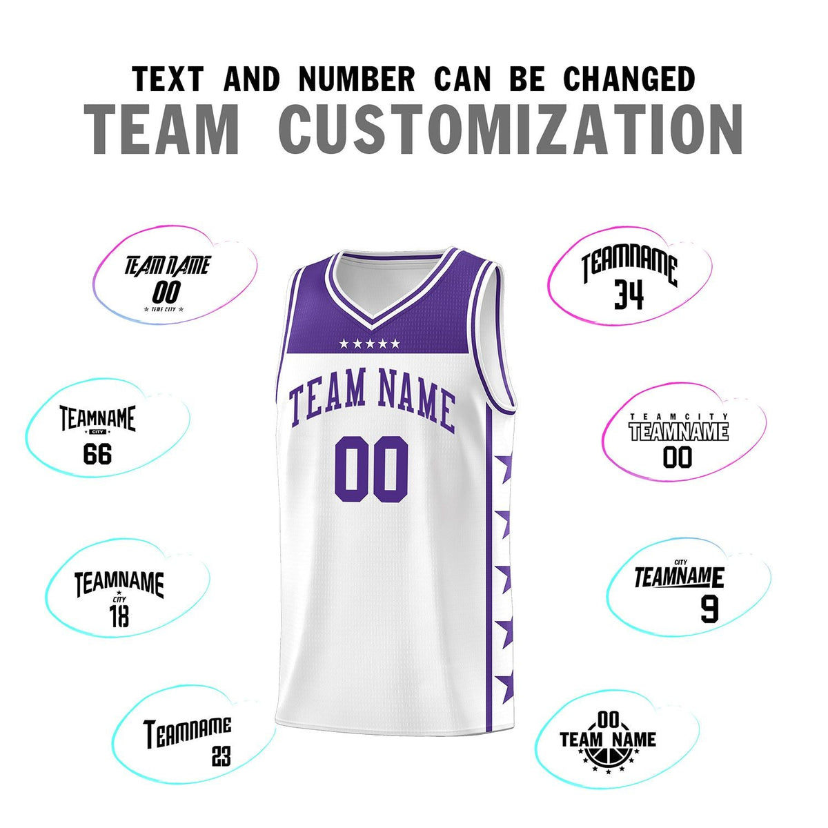 Custom White Purple Color Block Sets Sports Uniform Basketball Jersey