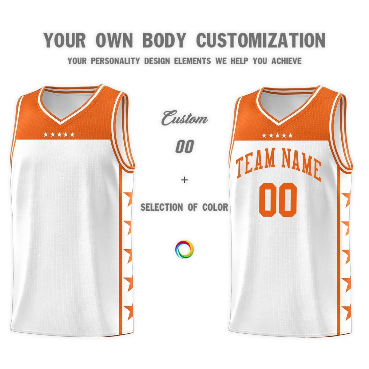 Custom White Orange Color Block Sets Sports Uniform Basketball Jersey