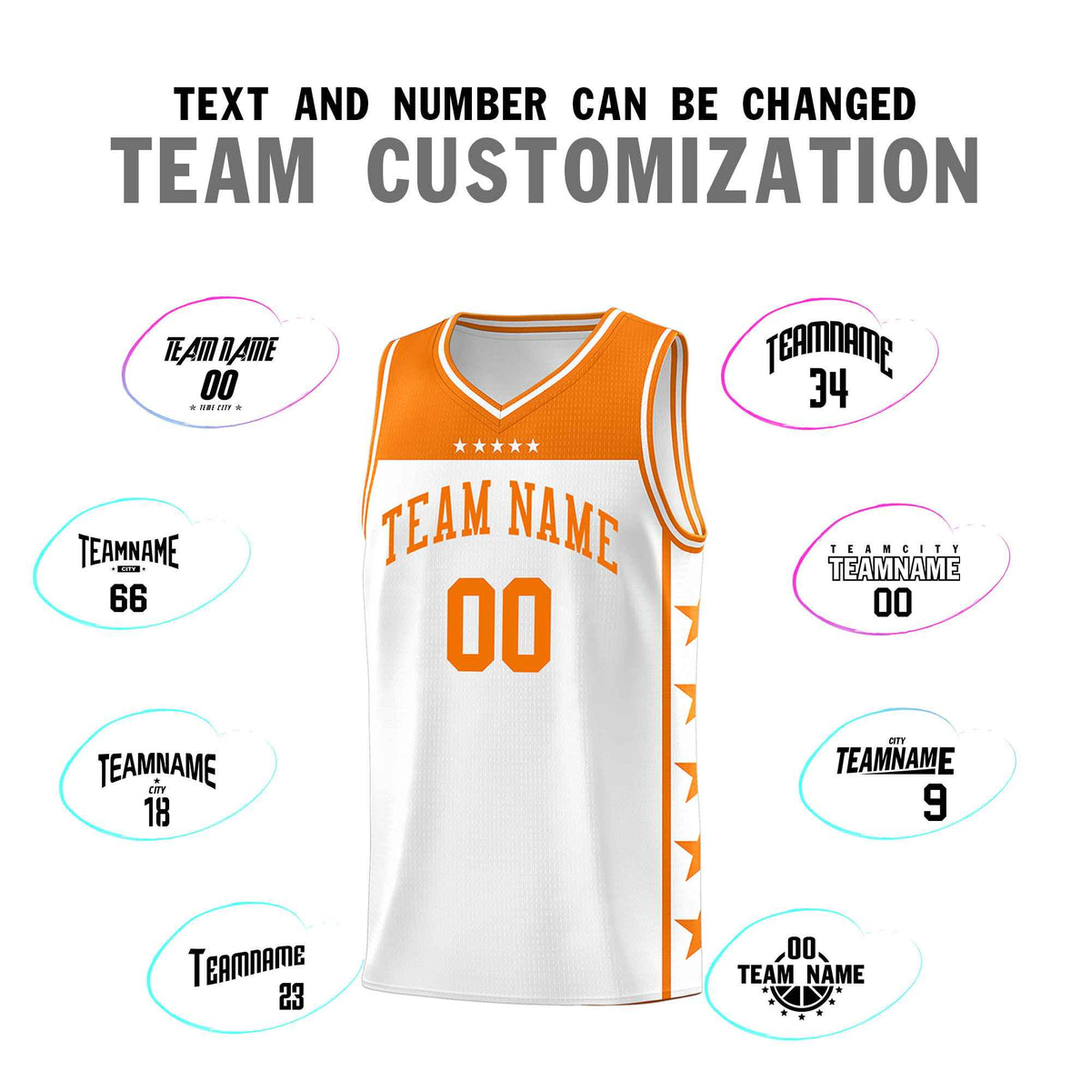 Custom White Orange Color Block Sets Sports Uniform Basketball Jersey
