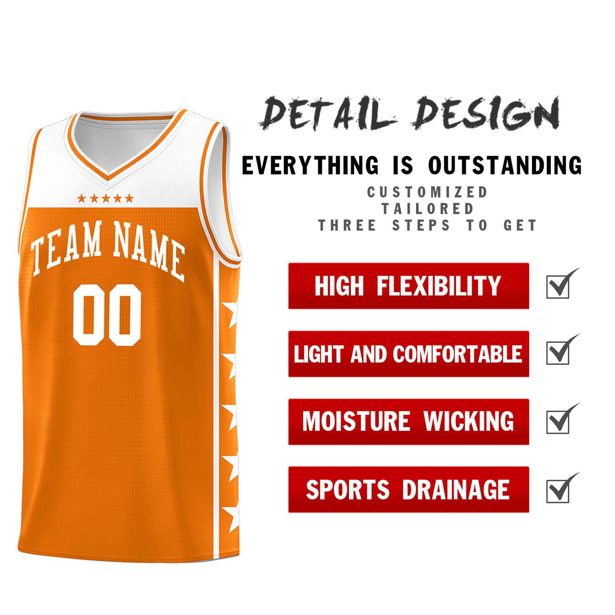 Custom Orange White Color Block Sets Sports Uniform Basketball Jersey