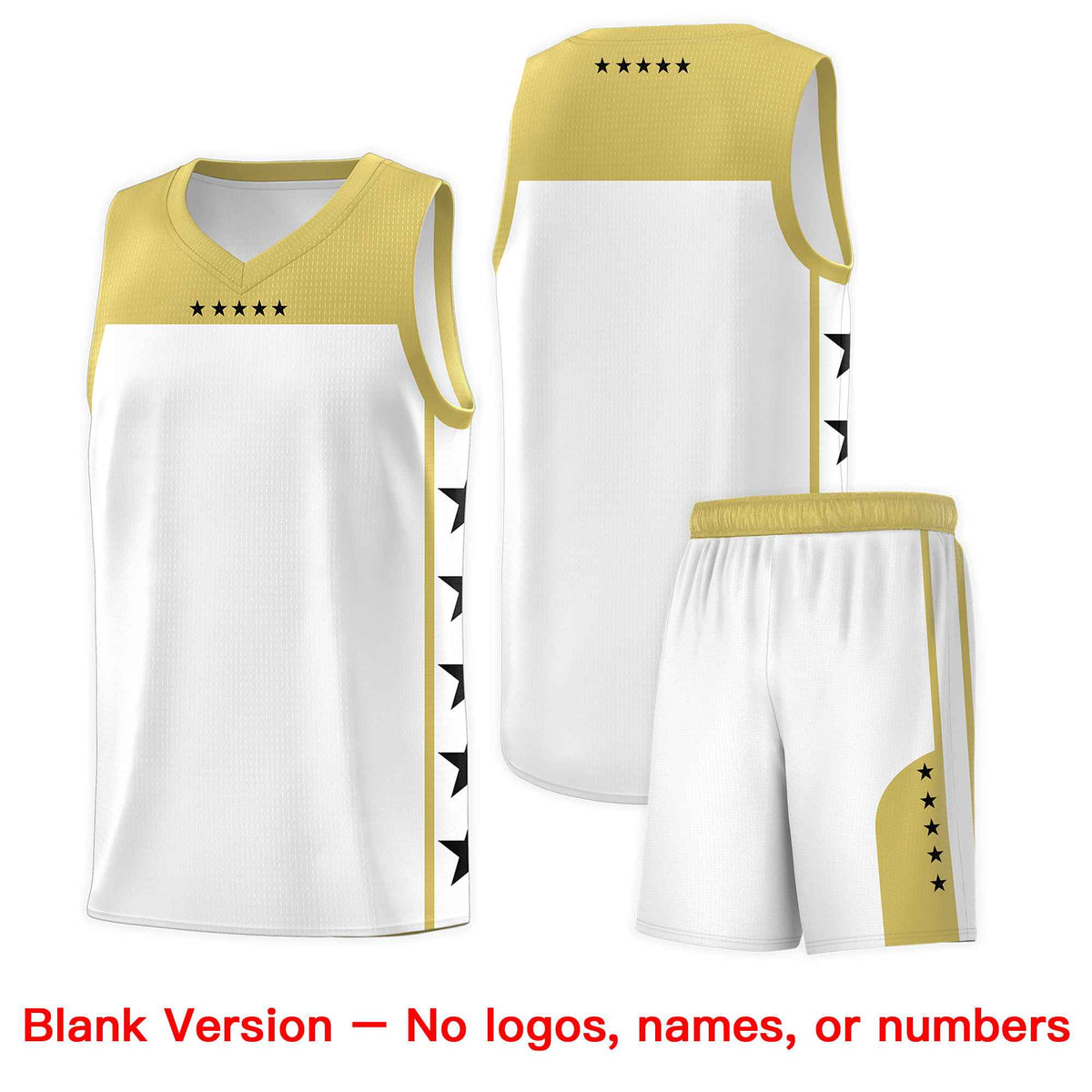 Custom White Old Gold Color Block Sets Sports Uniform Basketball Jersey