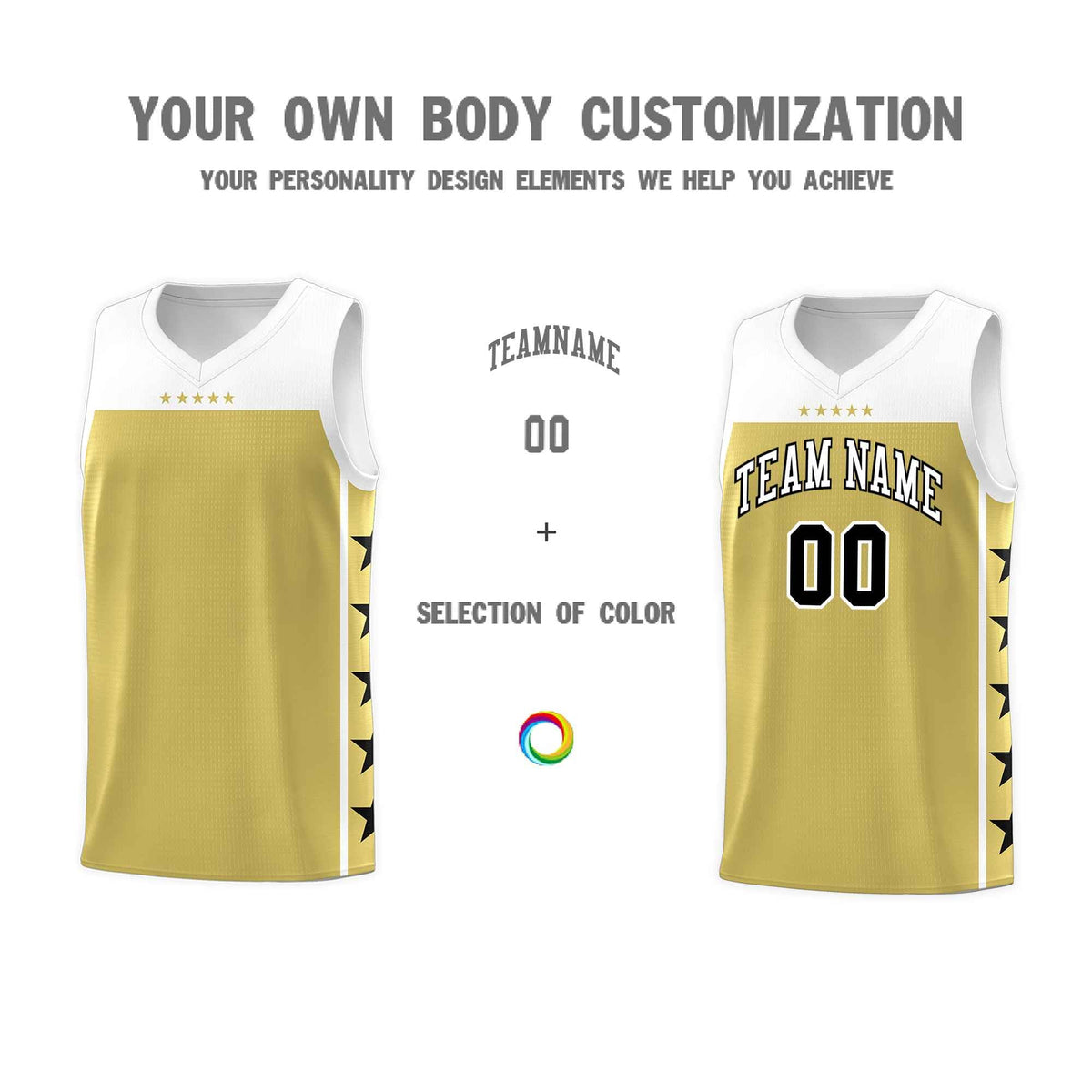 Custom Old Gold White Color Block Sets Sports Uniform Basketball Jersey