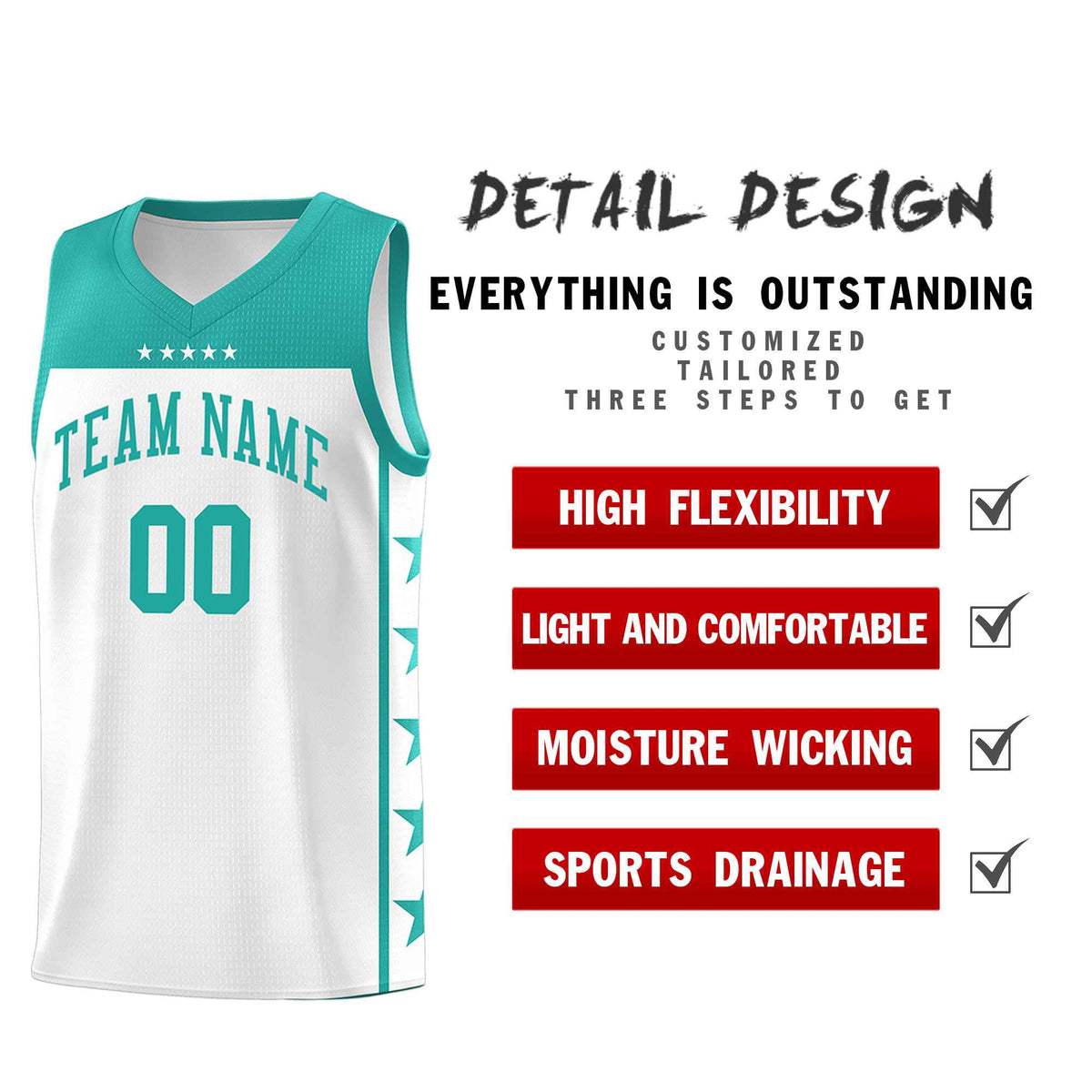 Custom White Aqua Color Block Sets Sports Uniform Basketball Jersey