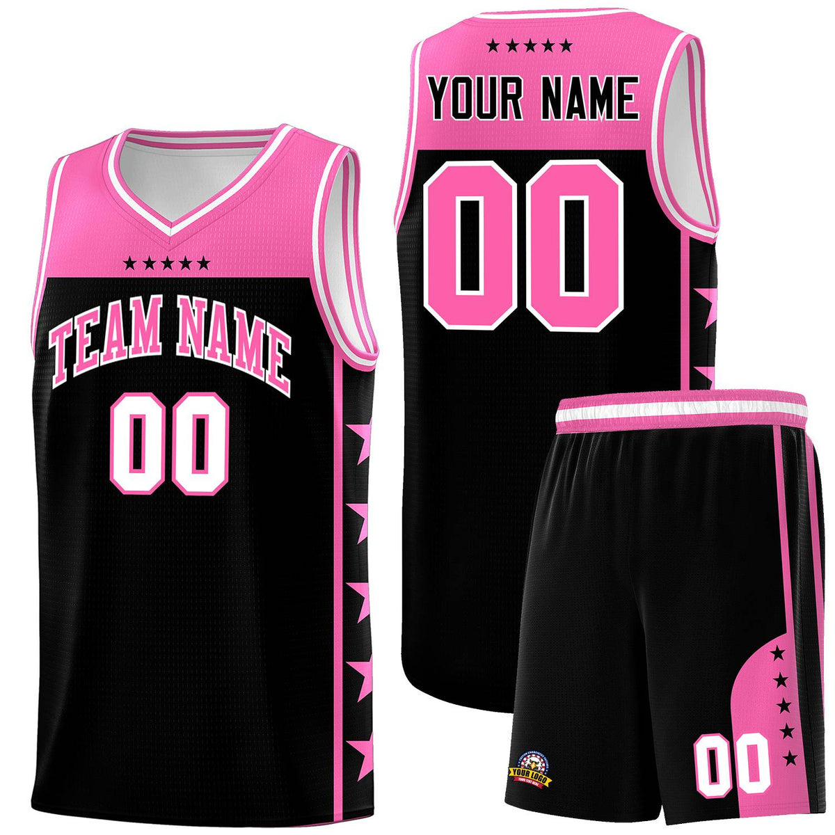 Custom Black Pink Color Block Sets Sports Uniform Basketball Jersey