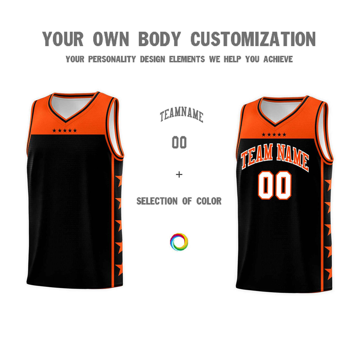 Custom Black Orange Color Block Sets Sports Uniform Basketball Jersey