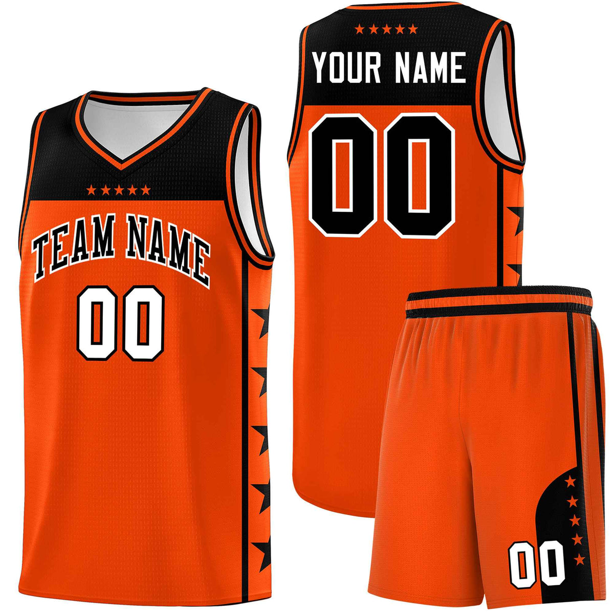 Custom Orange Black Color Block Sets Sports Uniform Basketball Jersey