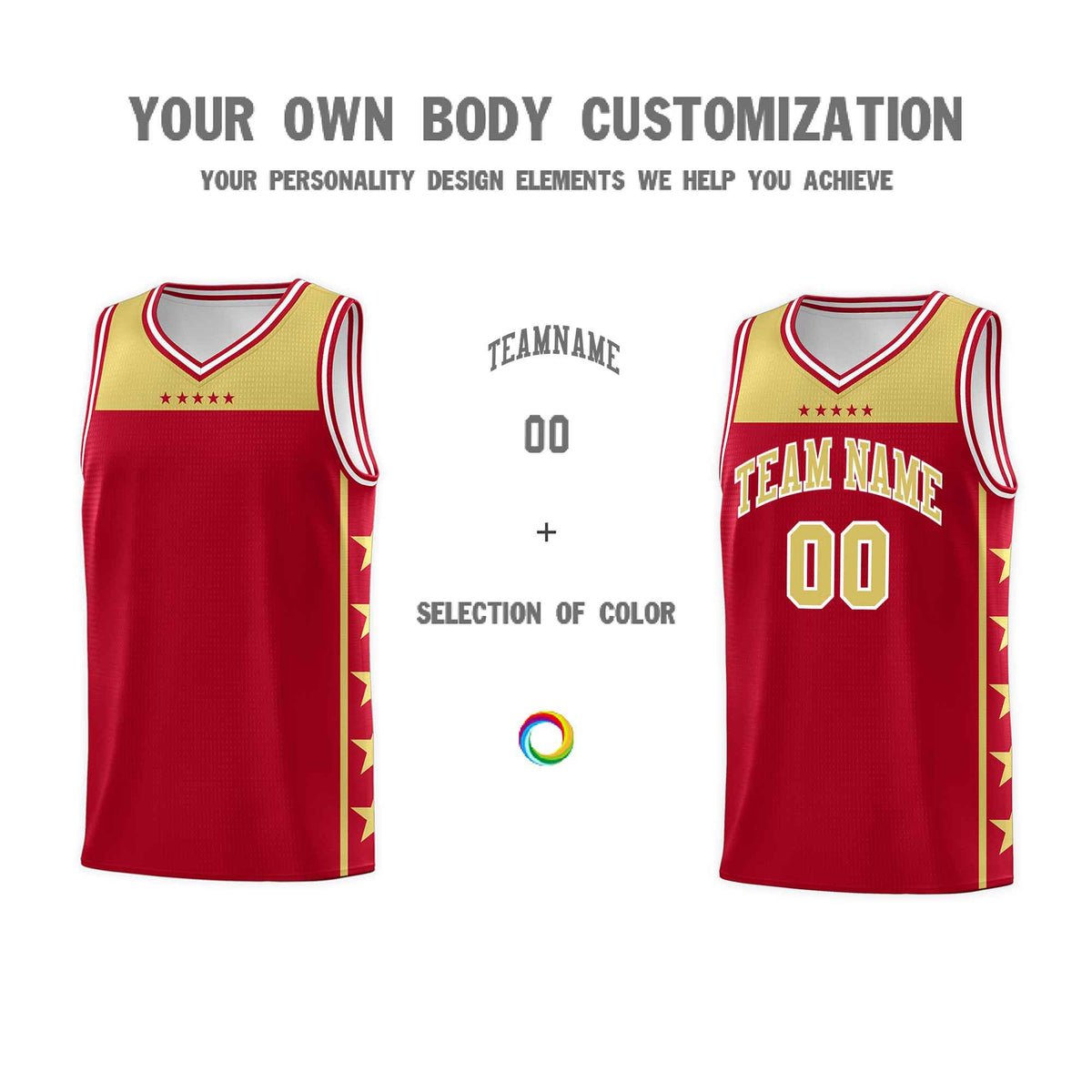 Custom Red Old Gold Color Block Sets Sports Uniform Basketball Jersey
