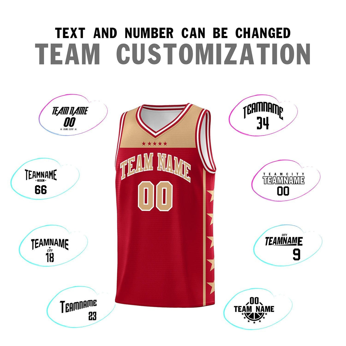 Custom Red Old Gold Color Block Sets Sports Uniform Basketball Jersey