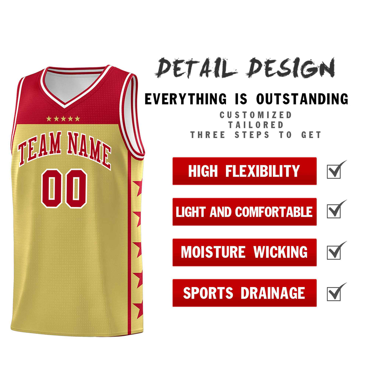Custom Old Gold Red Color Block Sets Sports Uniform Basketball Jersey