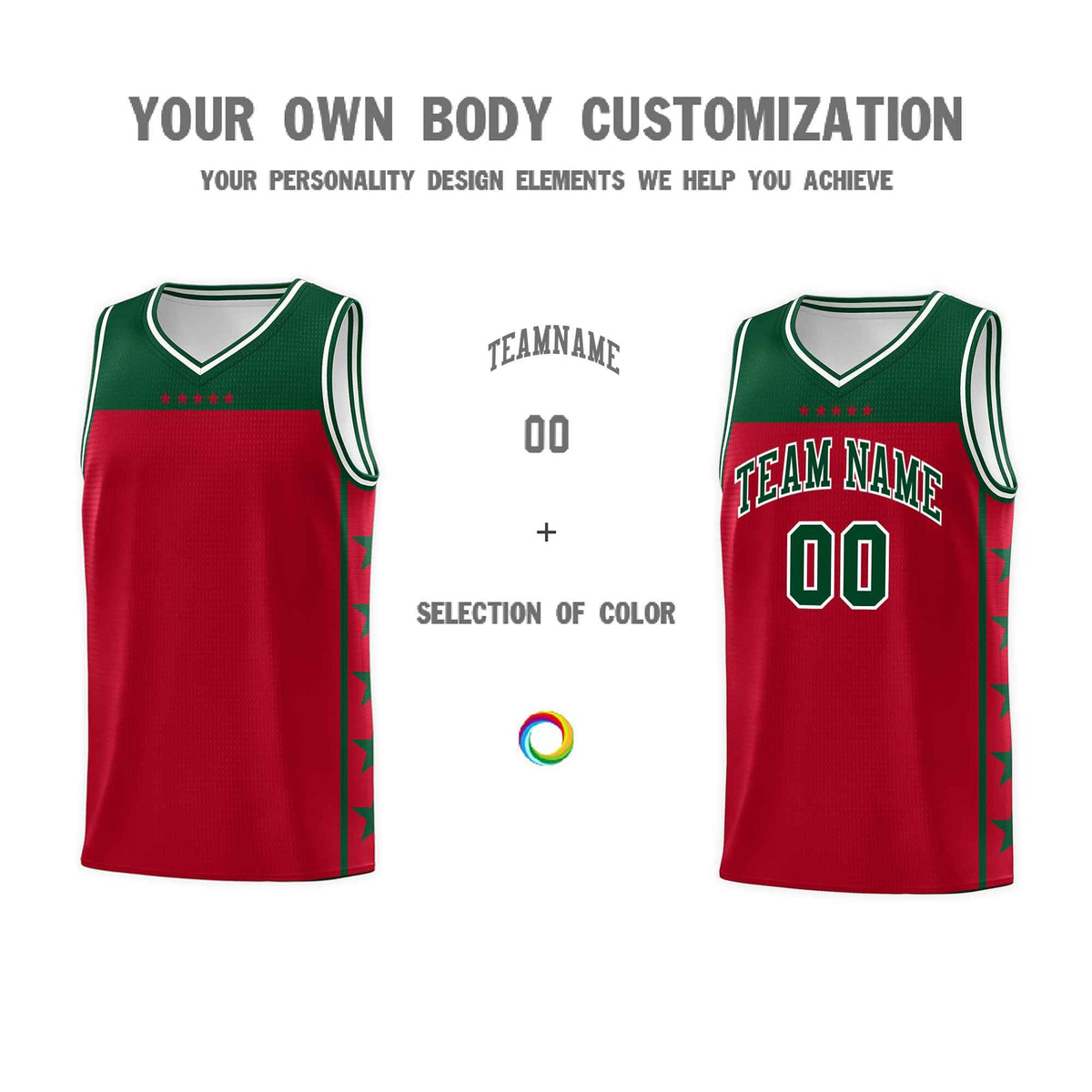 Custom Red Kelly Green Color Block Sets Sports Uniform Basketball Jersey