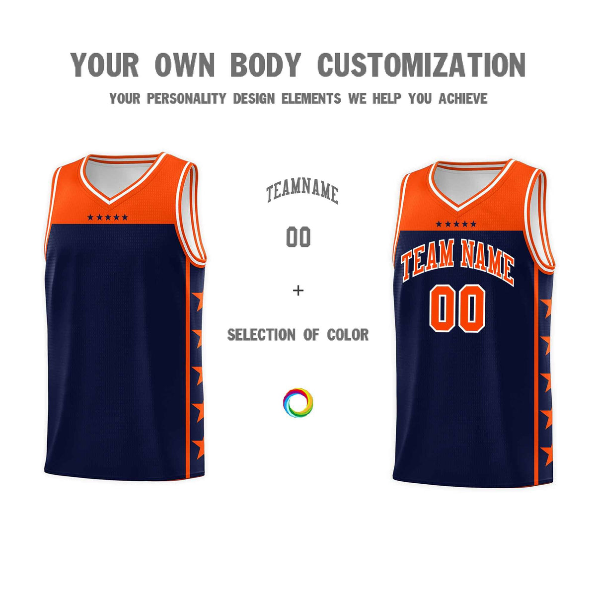 Custom Navy Orange Color Block Sets Sports Uniform Basketball Jersey