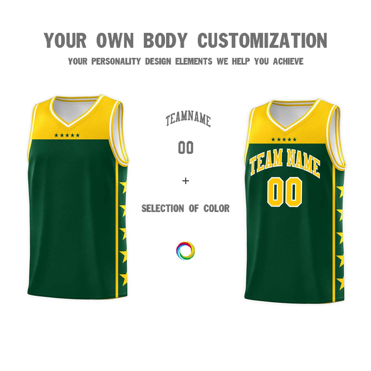 Custom Kelly Green Yellow Color Block Sets Sports Uniform Basketball Jersey
