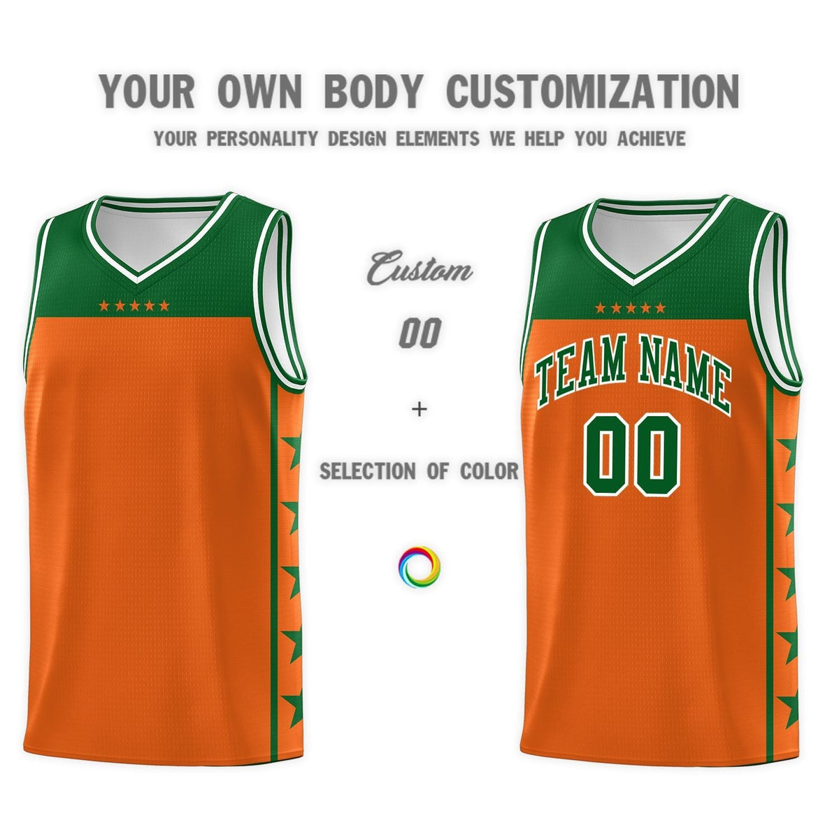Custom Orange Kelly Green Color Block Sets Sports Uniform Basketball Jersey