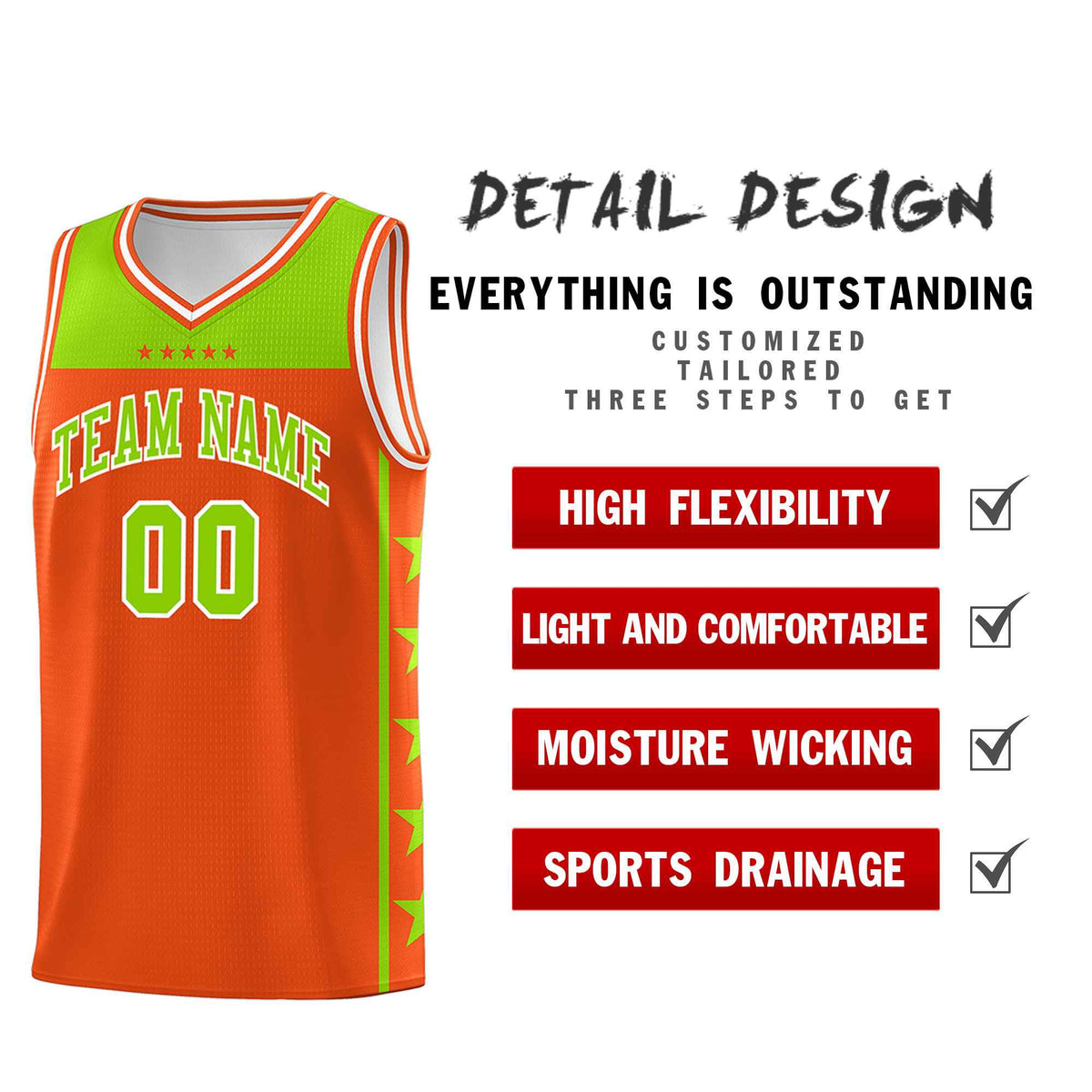 Custom Orange Neon Green Color Block Sets Sports Uniform Basketball Jersey