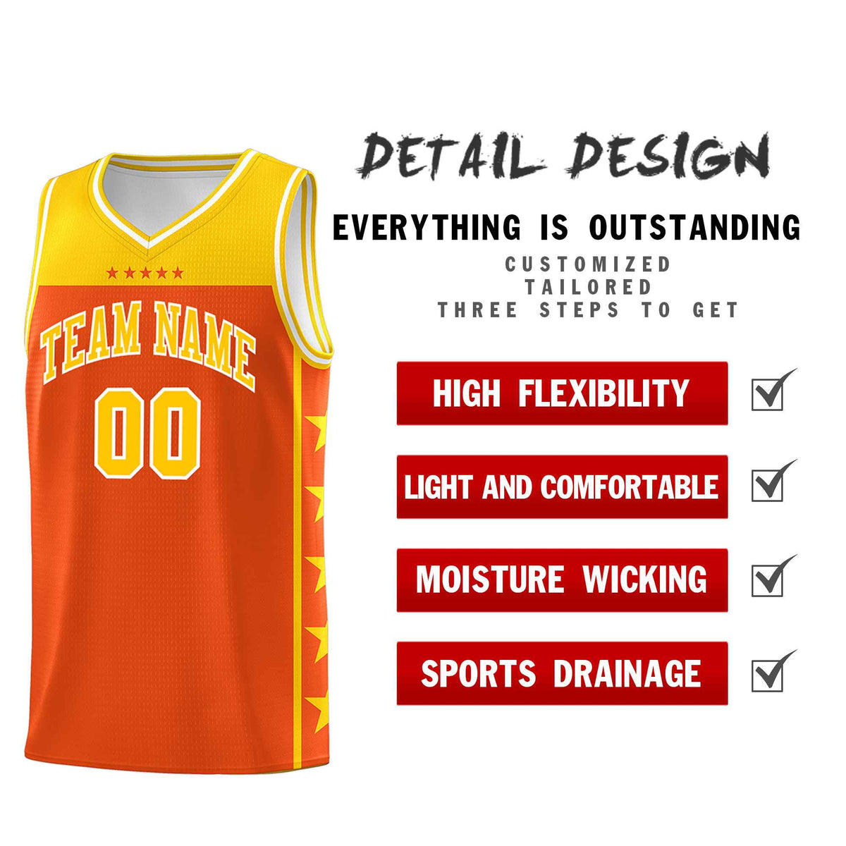 Custom Orange Yellow Color Block Sets Sports Uniform Basketball Jersey