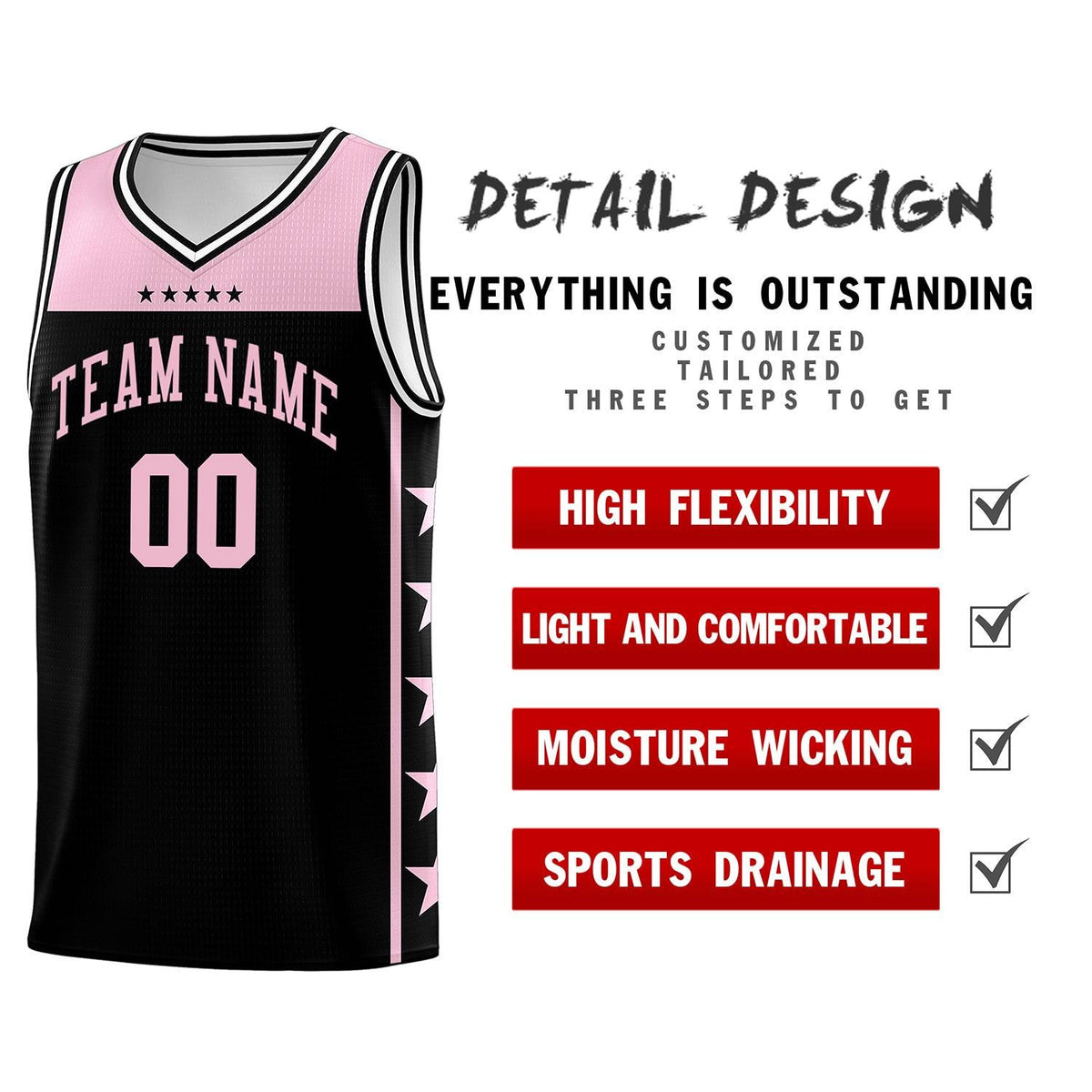 Custom Black Light Pink Color Block Sets Sports Uniform Basketball Jersey