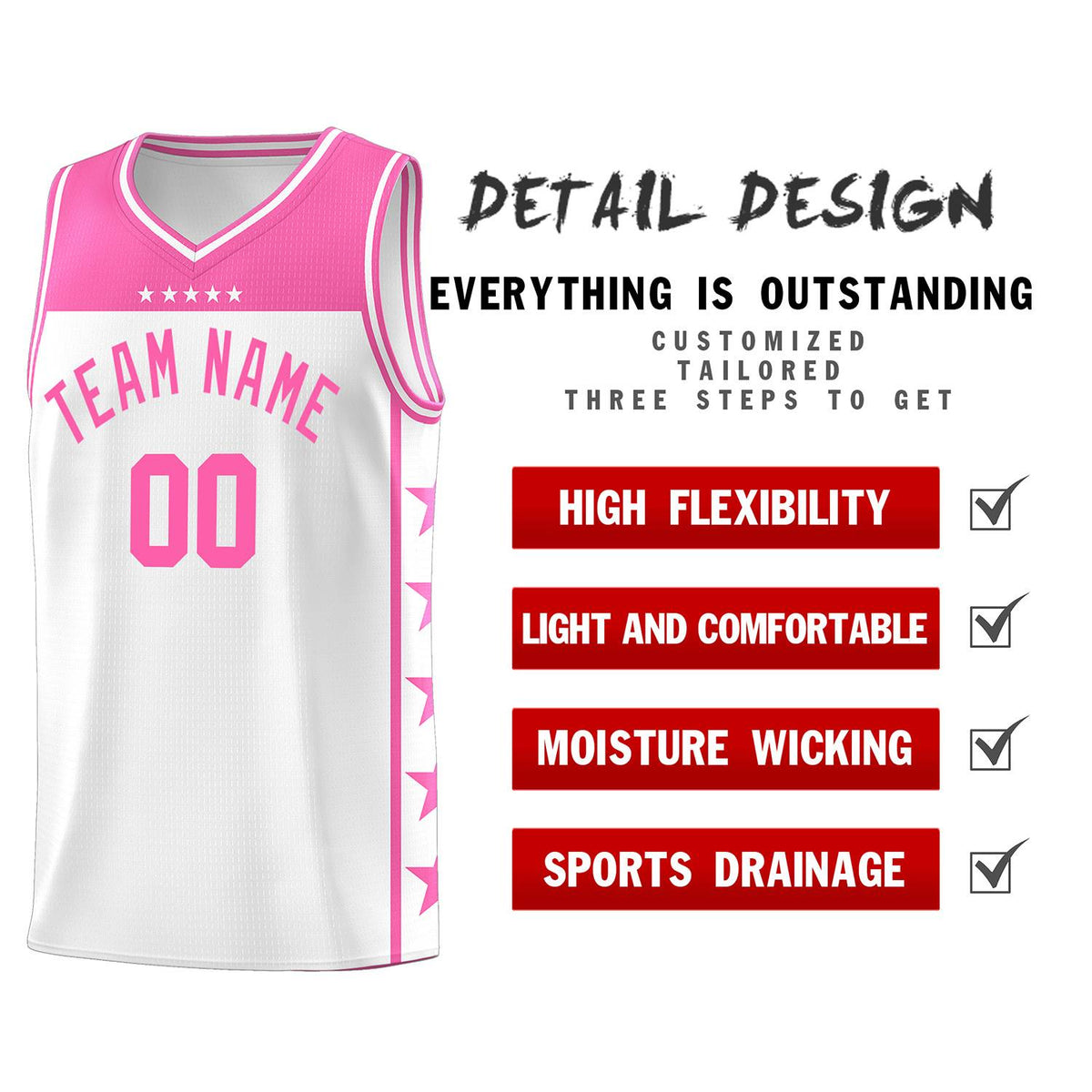 Custom White Pink Color Block Sets Sports Uniform Basketball Jersey