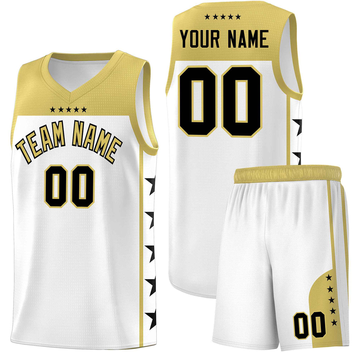 Custom White Old Gold Color Block Sets Sports Uniform Basketball Jersey