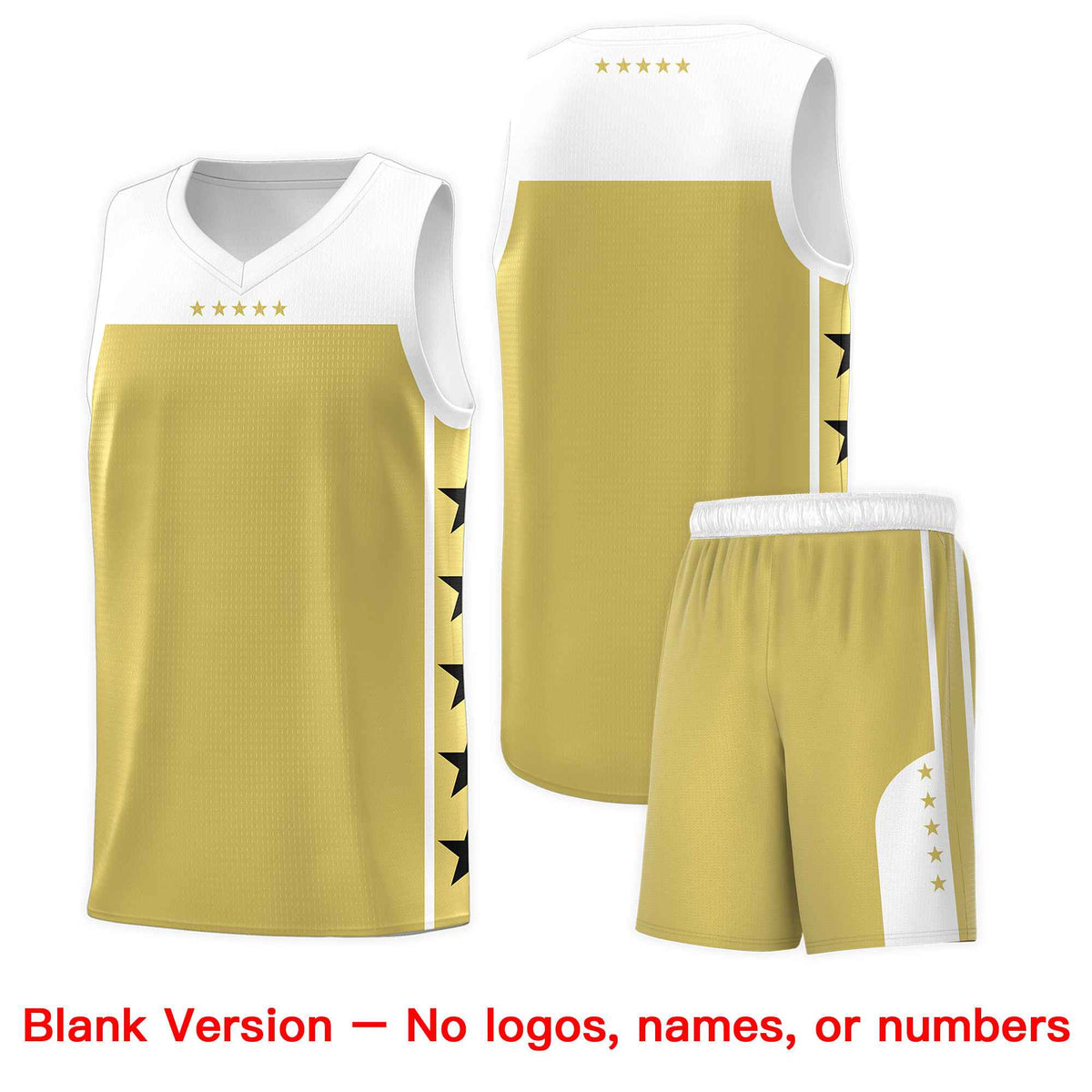 Custom Old Gold White Color Block Sets Sports Uniform Basketball Jersey