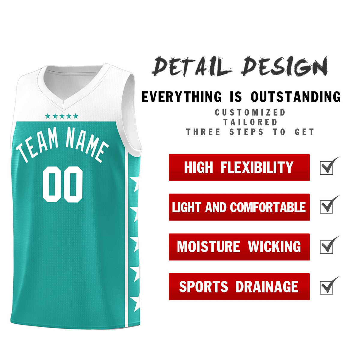 Custom Aqua White Color Block Sets Sports Uniform Basketball Jersey