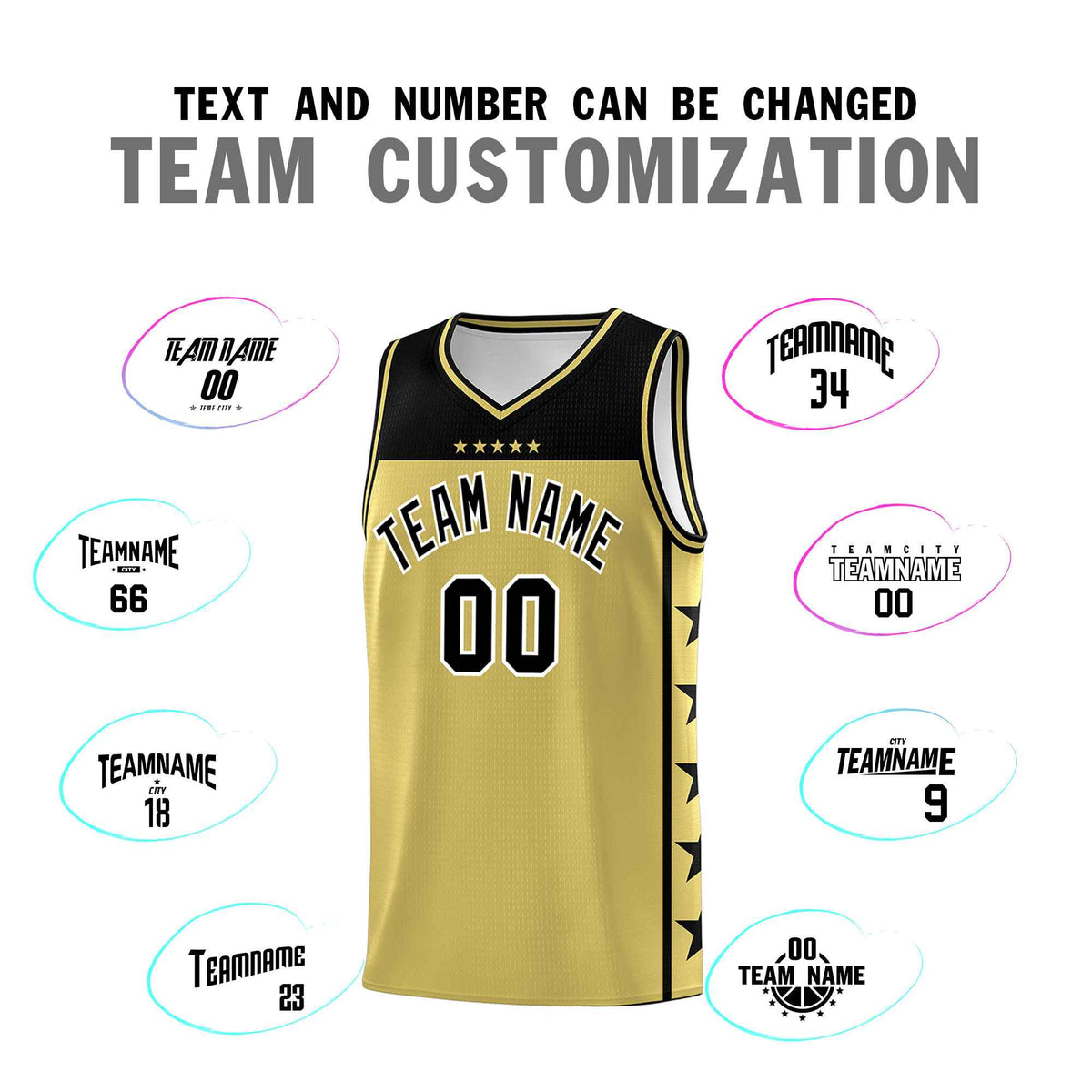 Custom Old Gold Black Color Block Sets Sports Uniform Basketball Jersey