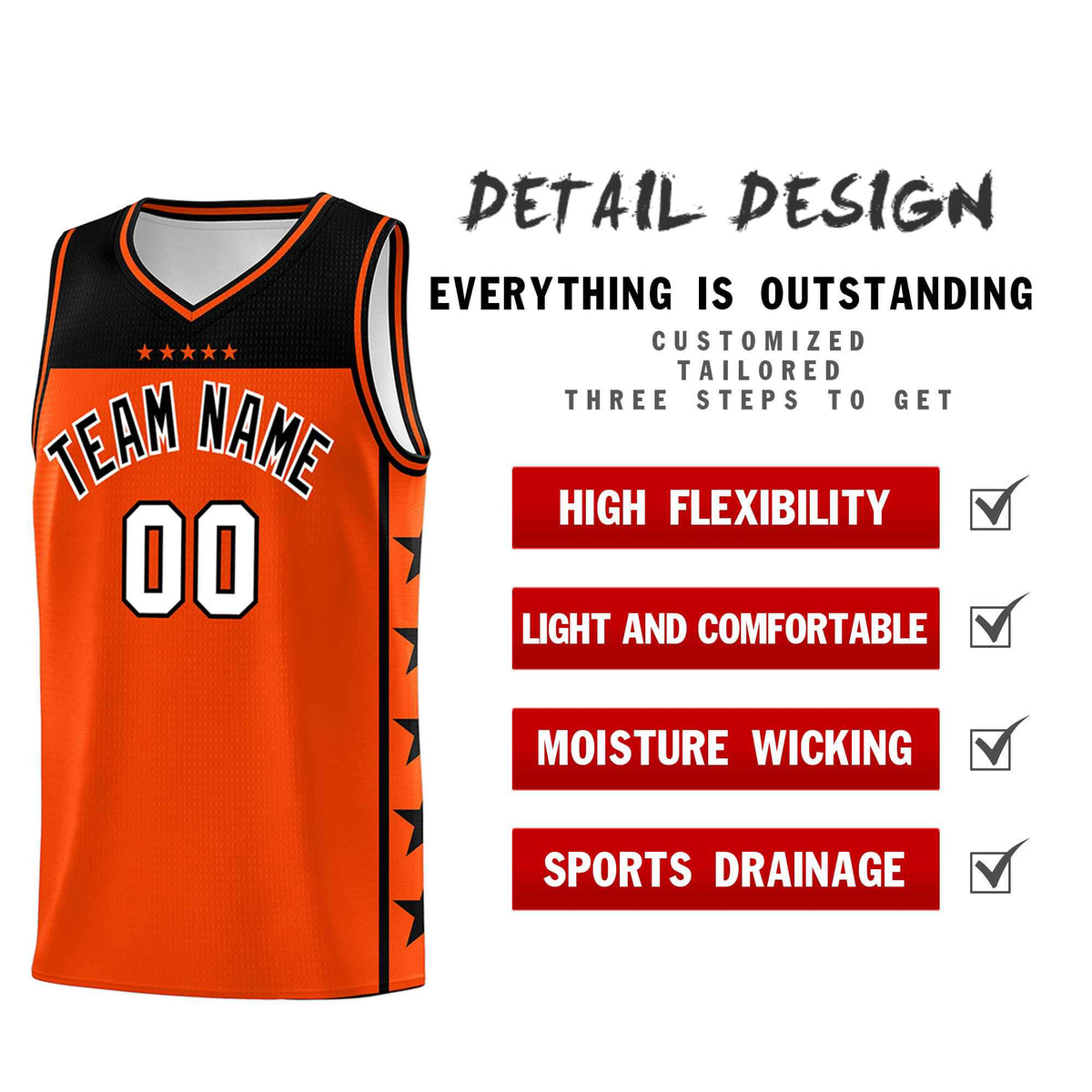 Custom Orange Black Color Block Sets Sports Uniform Basketball Jersey