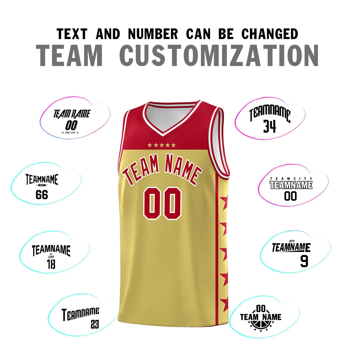 Custom Old Gold Red Color Block Sets Sports Uniform Basketball Jersey