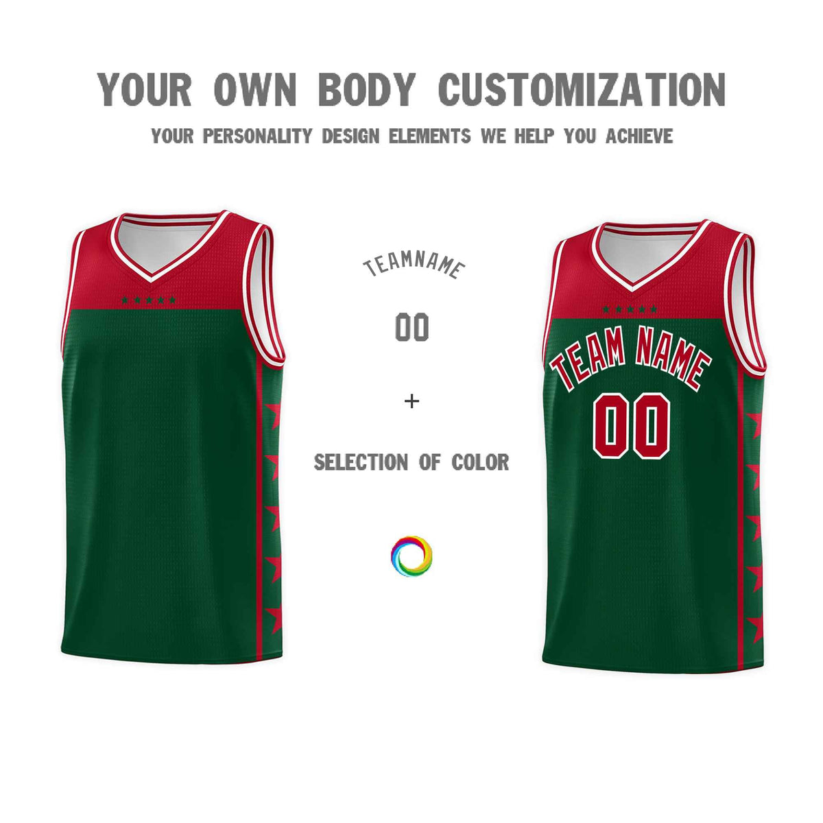 Custom Kelly Green Red Color Block Sets Sports Uniform Basketball Jersey