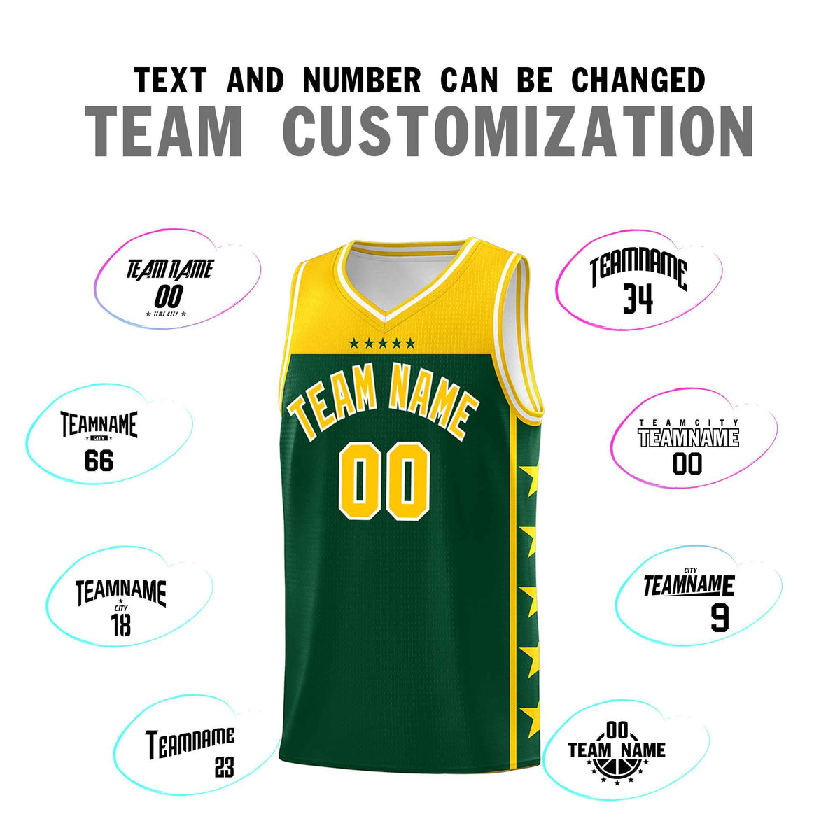 Custom Kelly Green Yellow Color Block Sets Sports Uniform Basketball Jersey