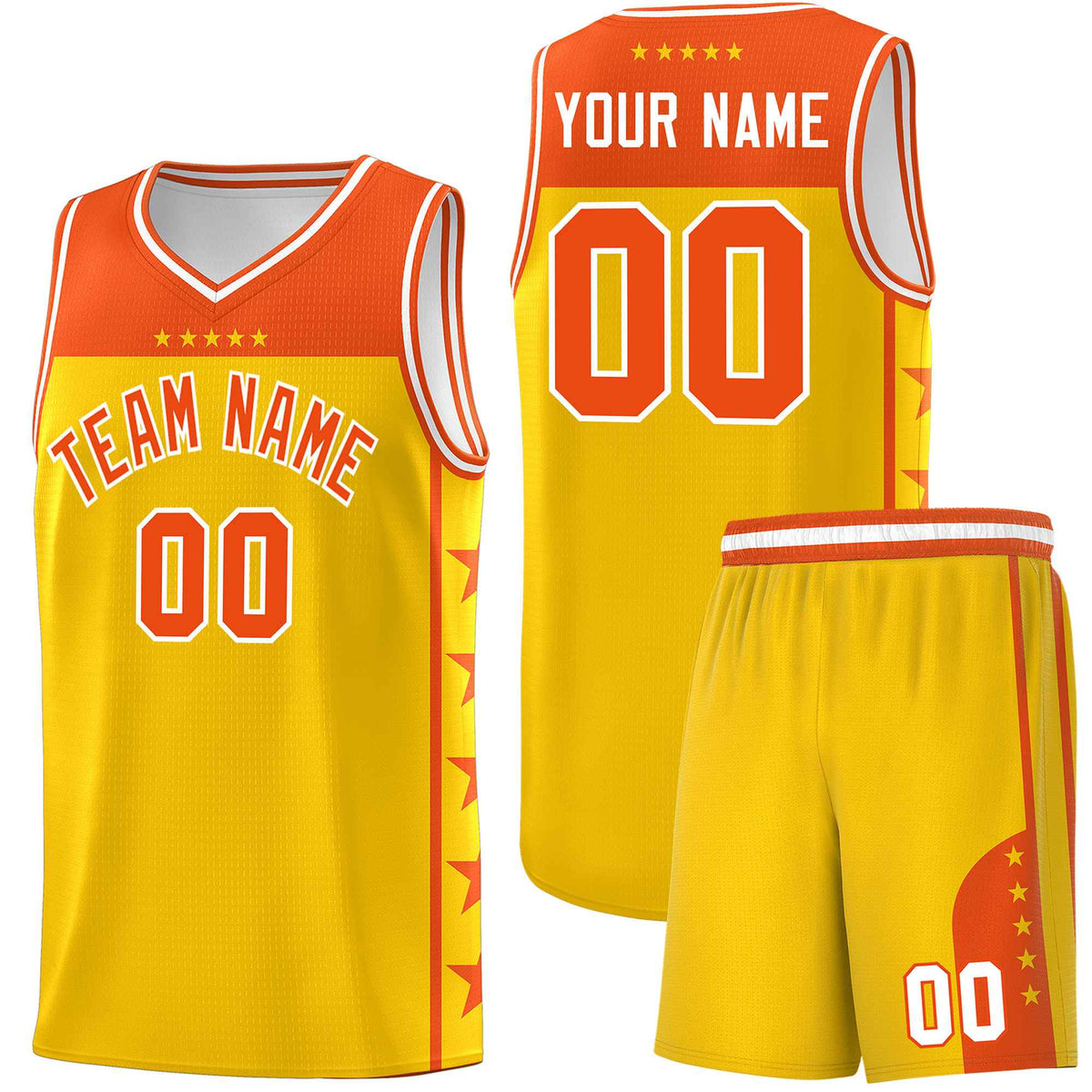 Custom Gold Orange Color Block Sets Sports Uniform Basketball Jersey