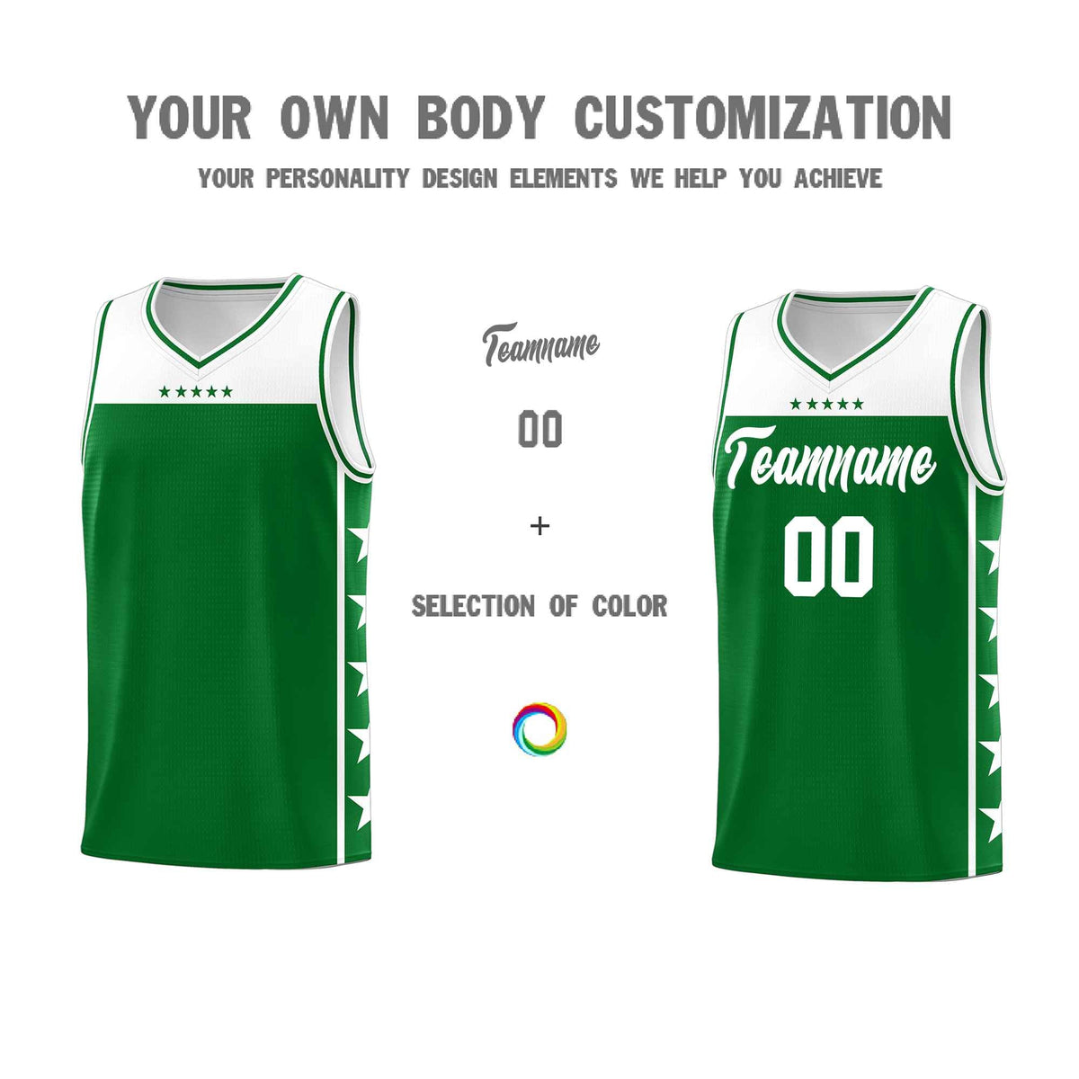Custom Kelly Green White Color Block Sets Sports Uniform Basketball Jersey