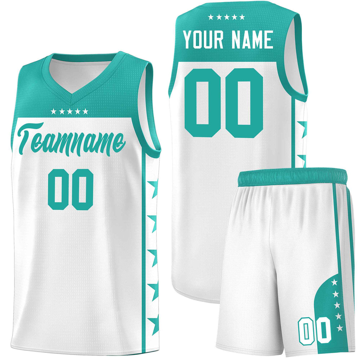 Custom White Aqua Color Block Sets Sports Uniform Basketball Jersey