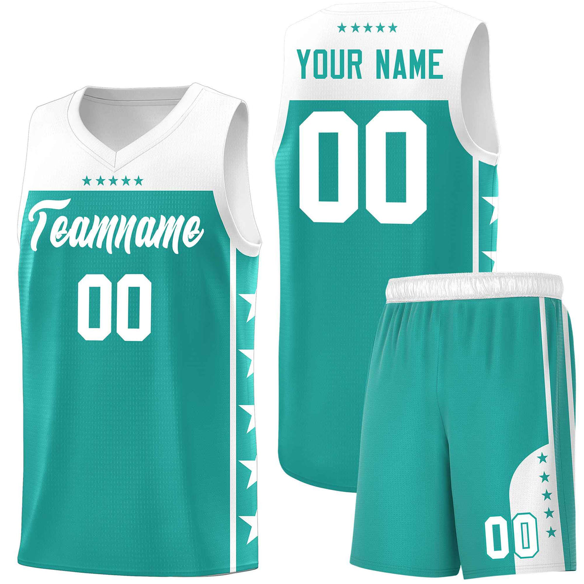 Custom Aqua White Color Block Sets Sports Uniform Basketball Jersey
