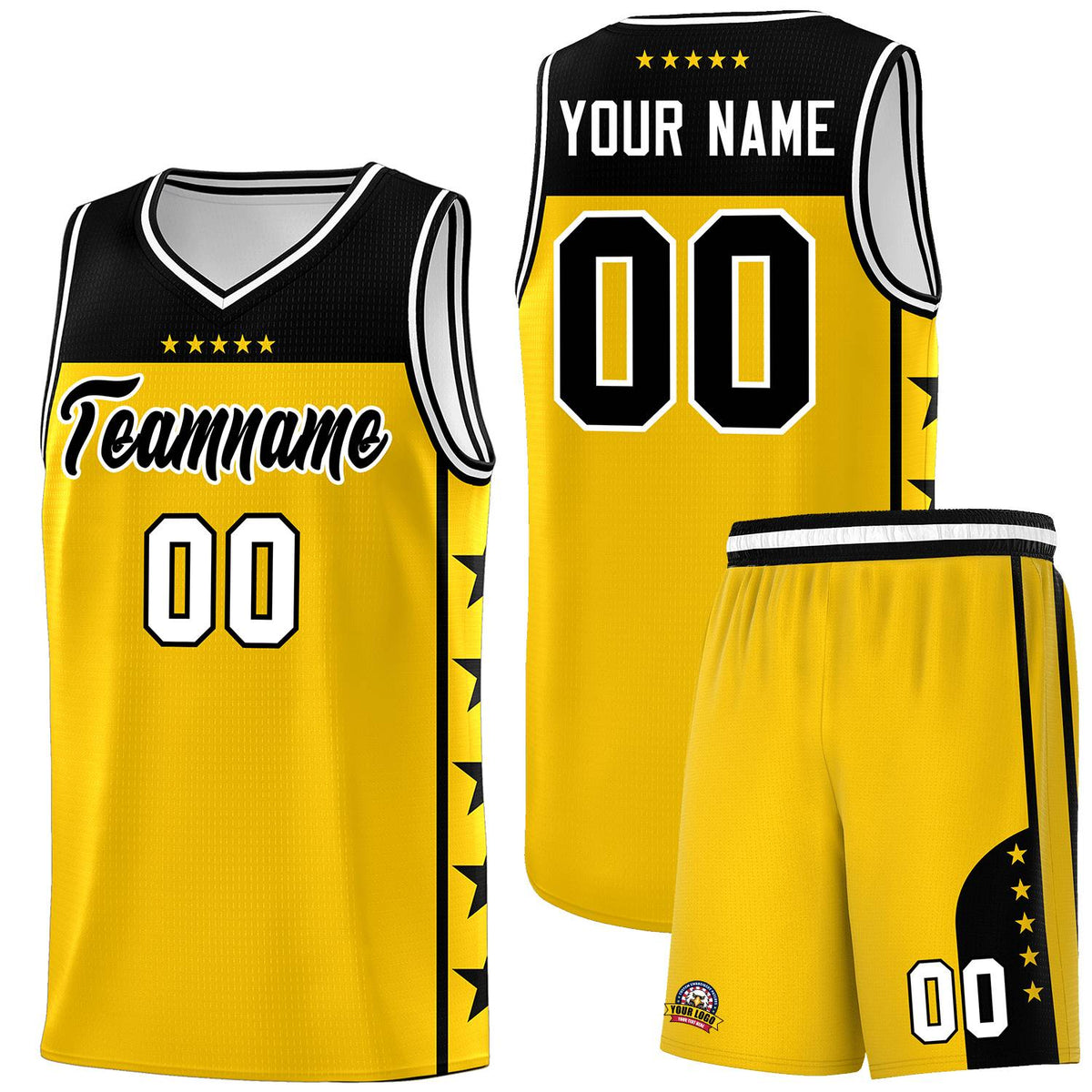 Custom Gold Black Color Block Sets Sports Uniform Basketball Jersey