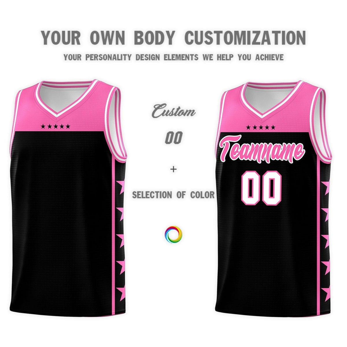 Custom Black Pink Color Block Sets Sports Uniform Basketball Jersey
