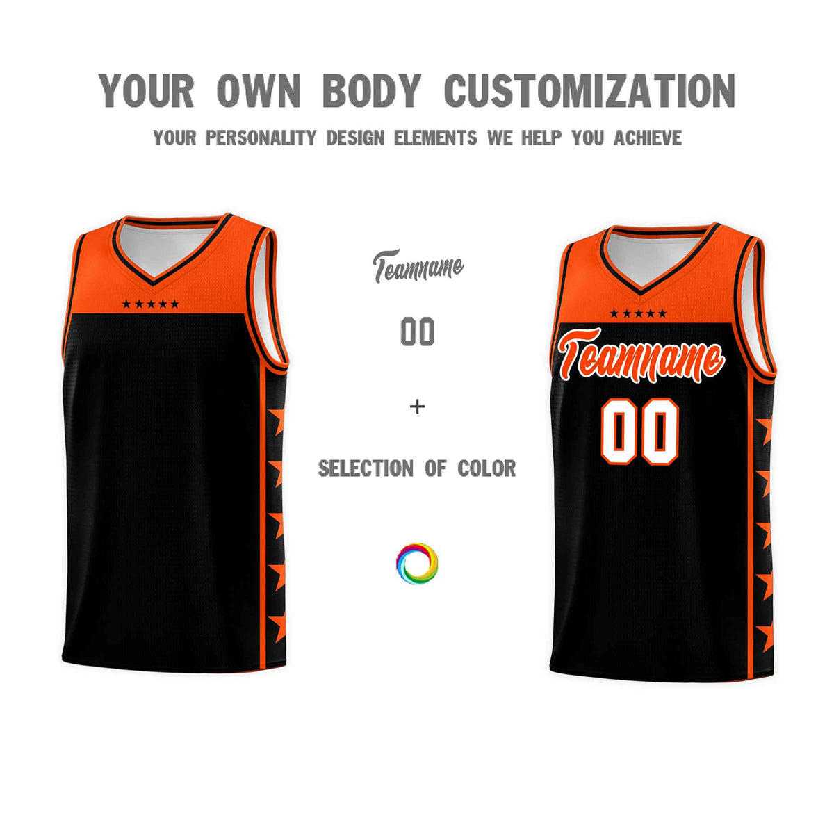 Custom Black Orange Color Block Sets Sports Uniform Basketball Jersey