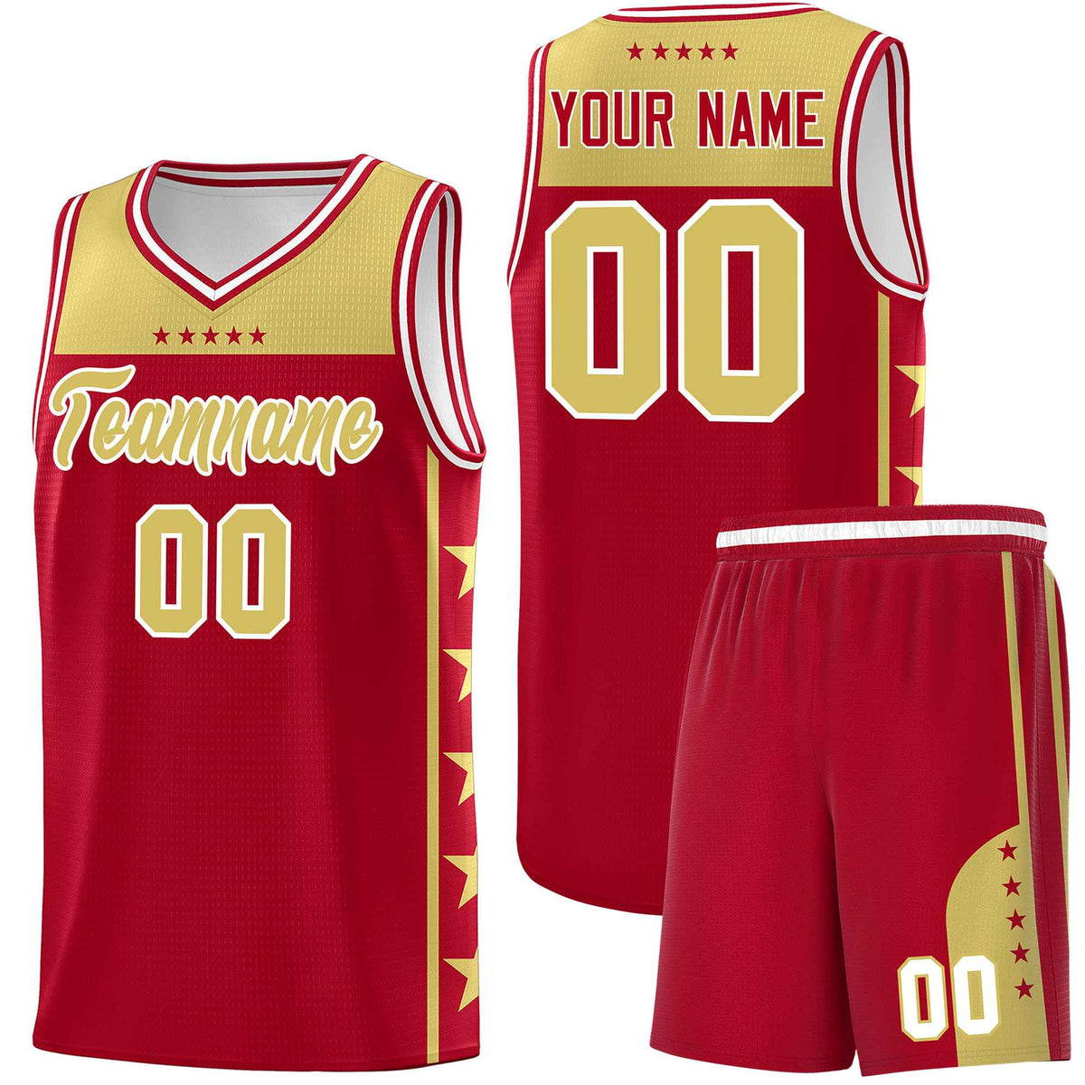 Custom Red Old Gold Color Block Sets Sports Uniform Basketball Jersey